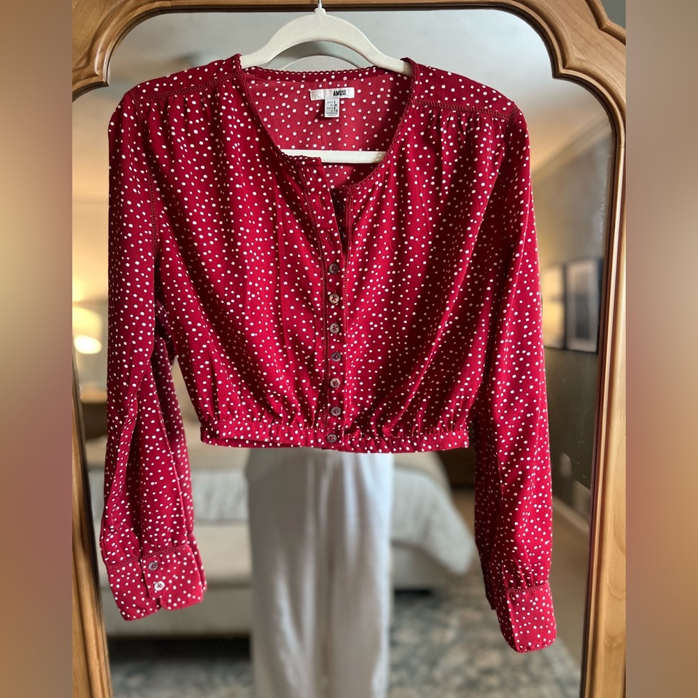 Madewell Red Polka Dot Button-Front Crop Blouse